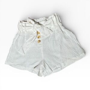 Bishop + Young NWT Playa Shorts White Cotton Gauze Paperbag Tie Waist Button M